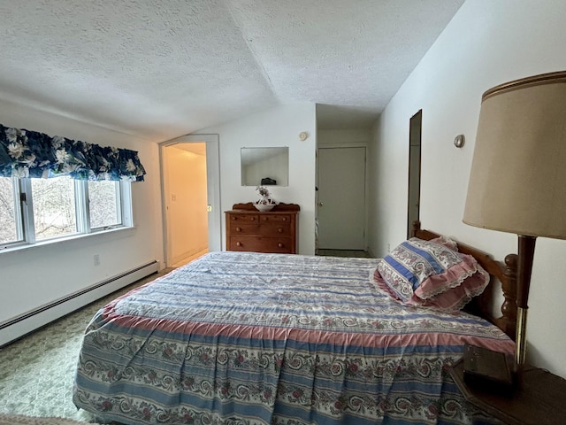 6658 M-33, Onaway, MI 49765 - carpeted bedroom featuring a textured ceiling, a baseboard heating unit, and lofted ceiling