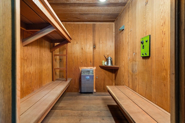 view of sauna featuring hardwood / wood-style floors