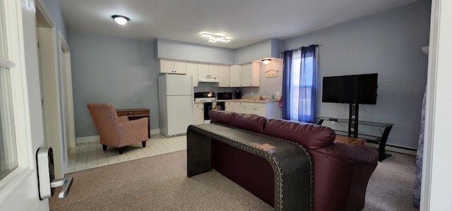 living room with light floors and baseboards