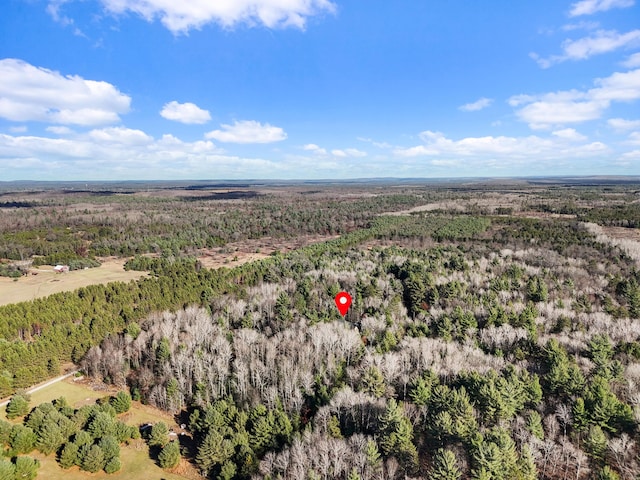 drone / aerial view with a wooded view