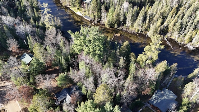 birds eye view of property featuring a forest view