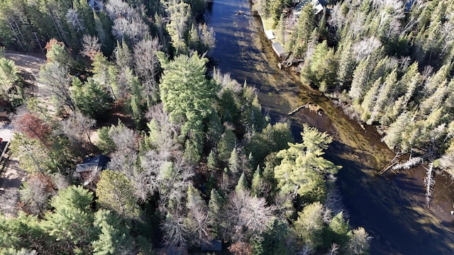 birds eye view of property featuring a view of trees