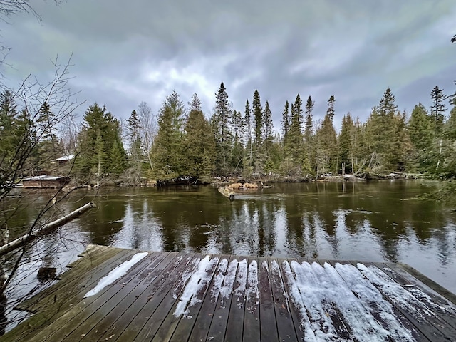 view of dock with a water view