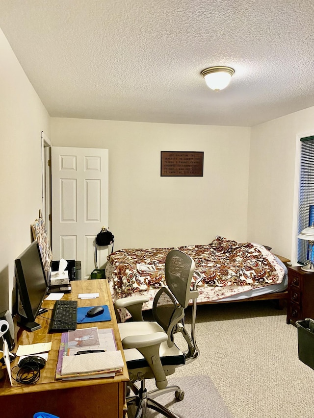 bedroom featuring carpet and a textured ceiling