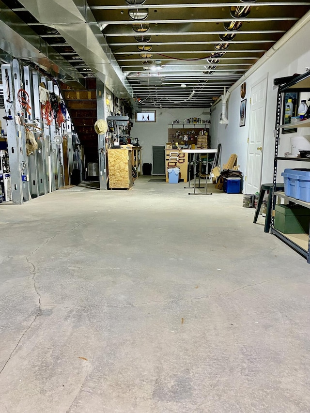 basement featuring a workshop area