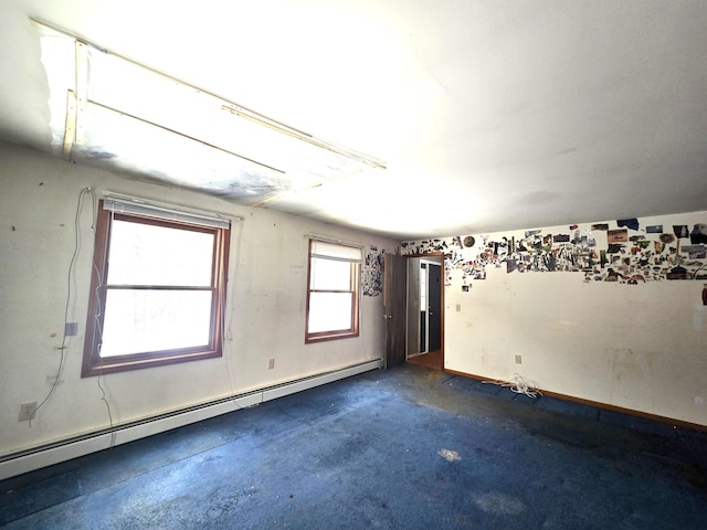 empty room featuring baseboard heating and concrete flooring