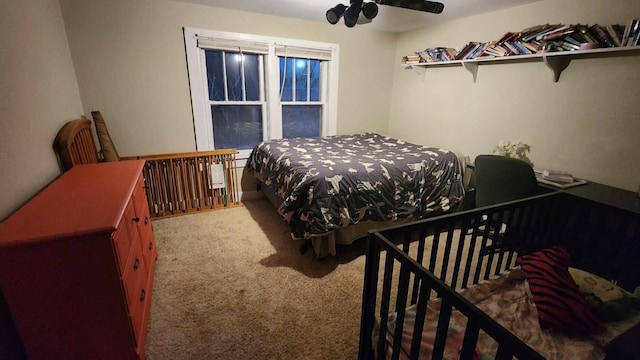 bedroom featuring carpet floors and ceiling fan