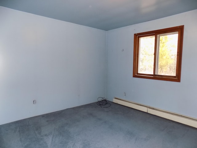 unfurnished room with carpet floors and baseboard heating