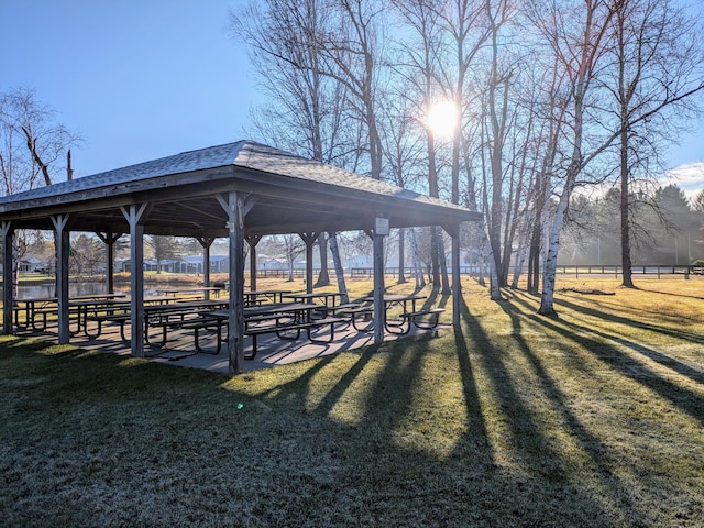 view of property's community featuring a gazebo and a lawn