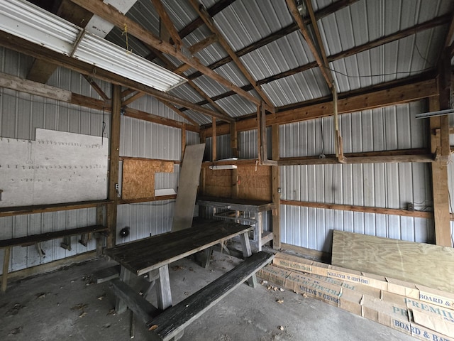 garage with metal wall