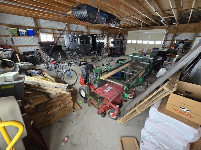 garage with metal wall