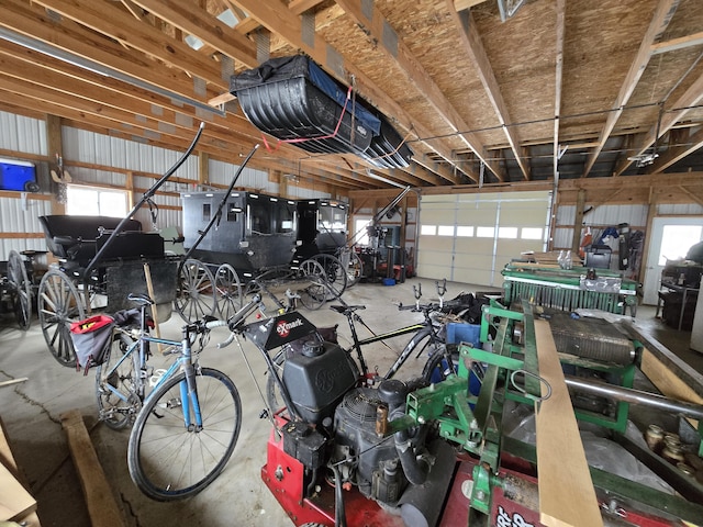 garage with metal wall