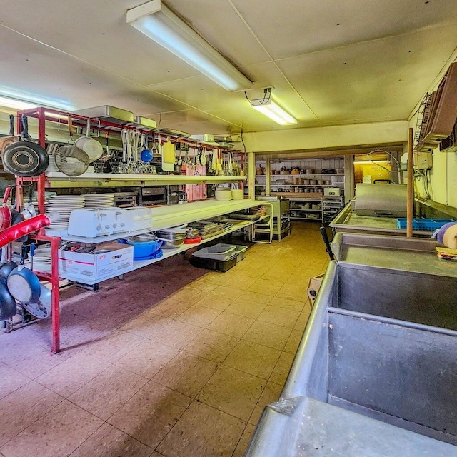 garage with a workshop area