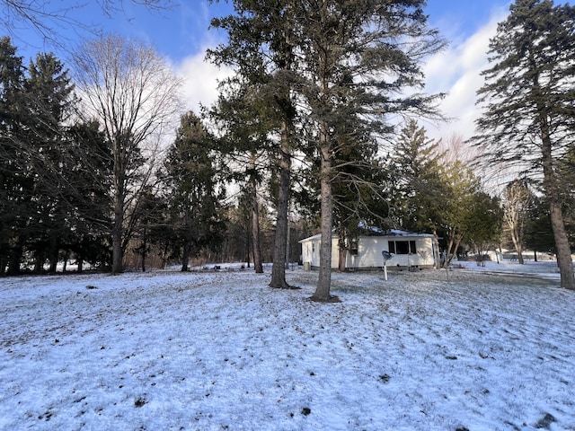 view of yard layered in snow