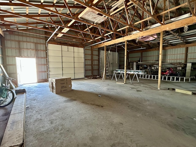 garage with metal wall