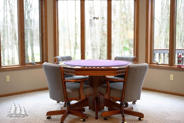 dining room with baseboards and carpet