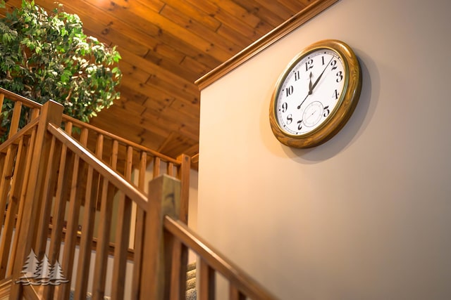 stairs with wooden ceiling