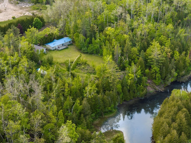 6626 Varonica Ln, Cheboygan, MI 49721 - aerial view of property and surrounding area featuring a large body of water and a heavily wooded area