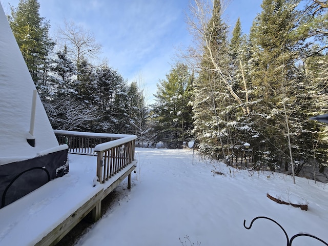 view of yard layered in snow