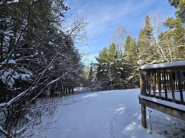 view of yard layered in snow