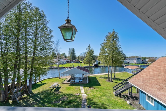 exterior space featuring a water view