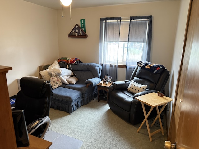 living area with carpet flooring