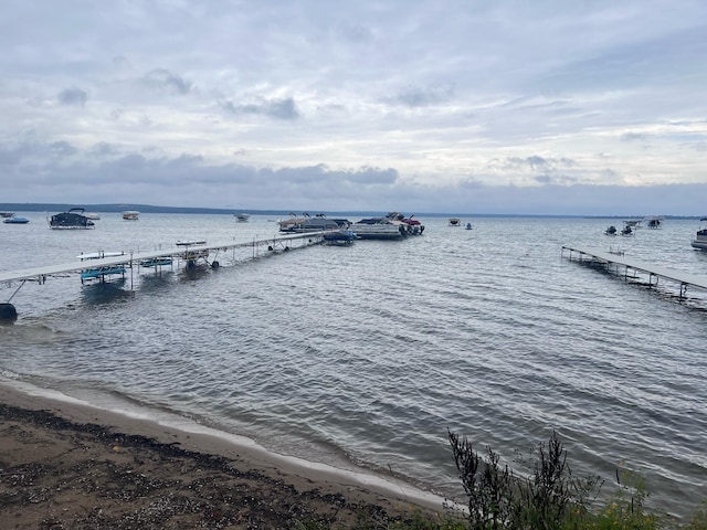 view of dock with a water view