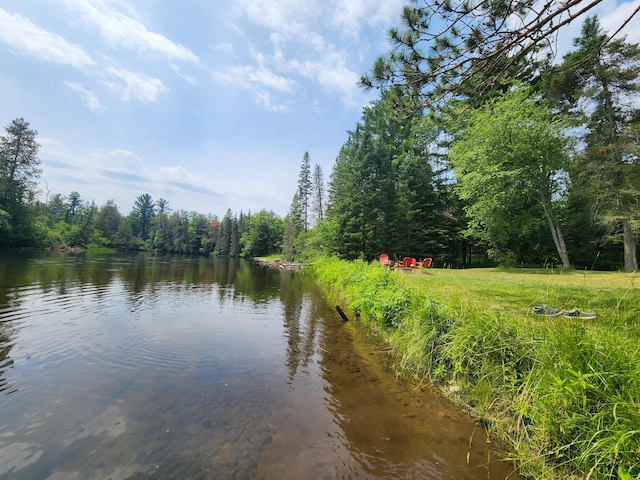 property view of water featuring a forest view