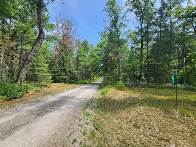 view of road featuring a view of trees