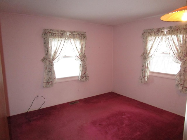 carpeted spare room featuring visible vents and a healthy amount of sunlight