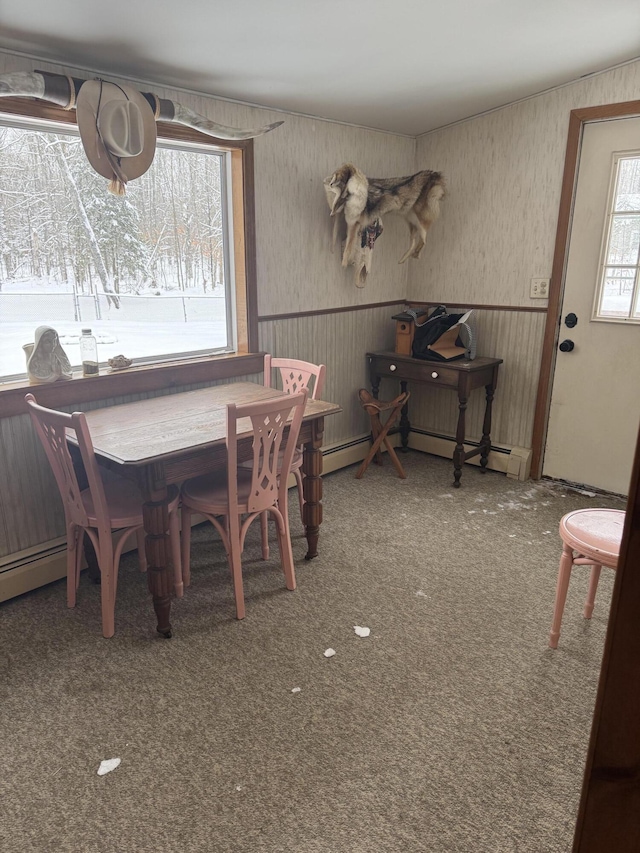 dining room with carpet floors