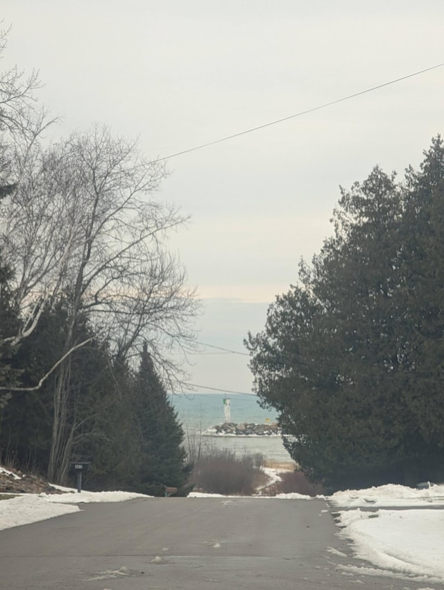 view of road with a water view