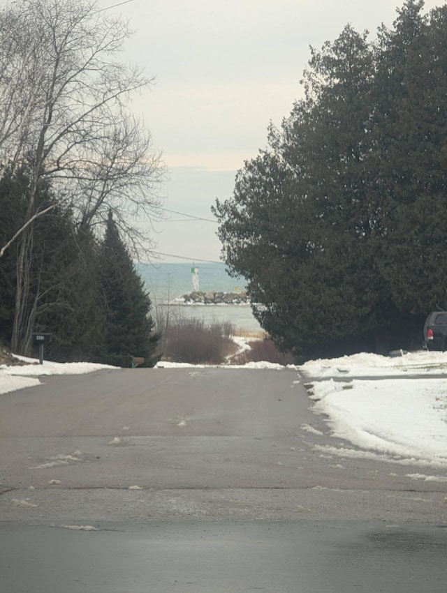 view of road with a water view