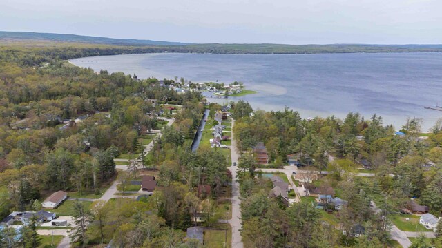6441 Holden Rd, Indian River, MI 49749 - aerial overview of property's location with a nearby body of water and a heavily wooded area