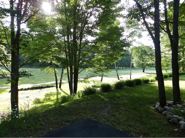 exterior space with a yard and a water view