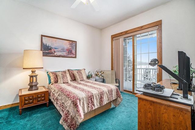 5560 Chestnut Dr, Cheboygan, MI 49721 - bedroom featuring carpet floors, access to outside, and ceiling fan