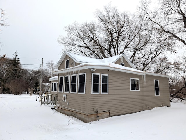 view of snow covered exterior