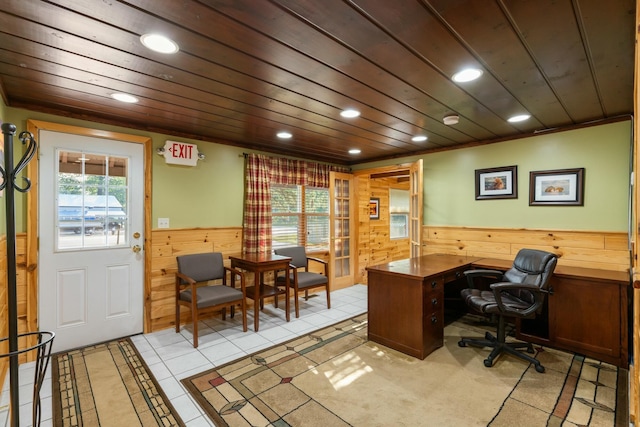 4878 S Straits Hwy, Indian River, MI 49749 - office with recessed lighting, wooden ceiling, wainscoting, and wood walls