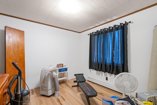 2862 Arlene, Indian River, MI 49749 - exercise area featuring ornamental molding, wood finished floors, and baseboard heating