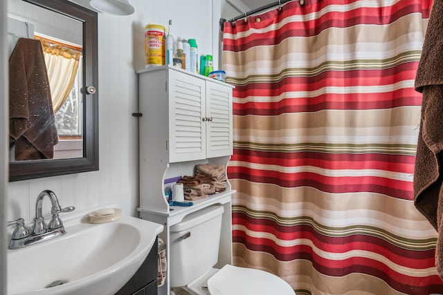 2862 Arlene, Indian River, MI 49749 - bathroom featuring a sink, toilet, and a shower with curtain