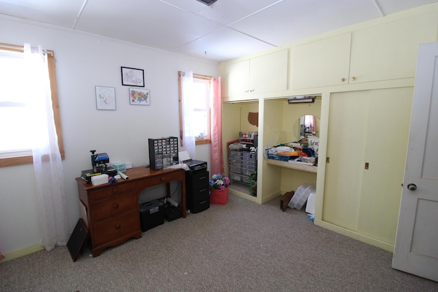 office area with light colored carpet