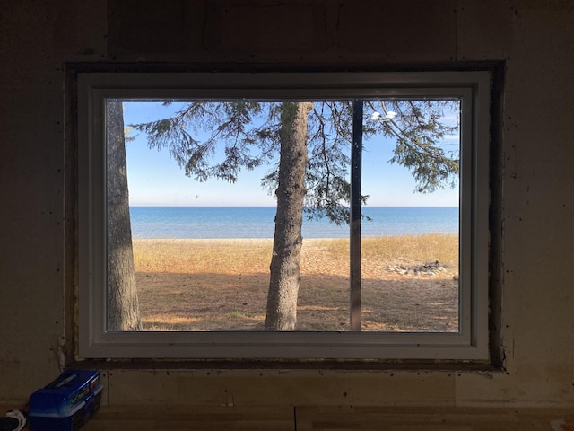 interior details with a water view