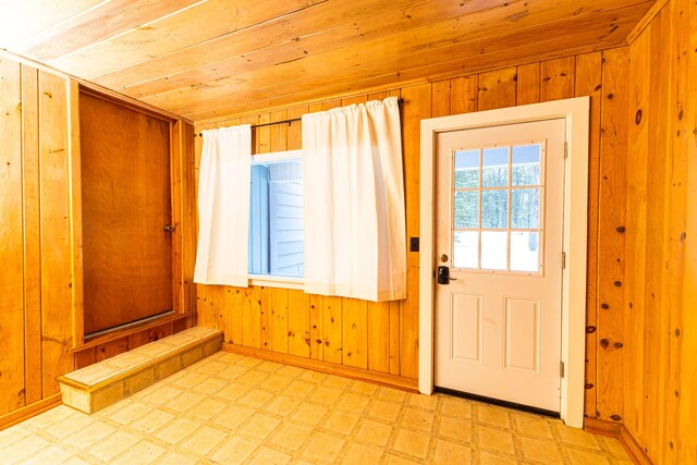 208 Stuckey Ave, Roscommon, MI 48653 - entrance foyer featuring wooden walls, wooden ceiling, and light floors