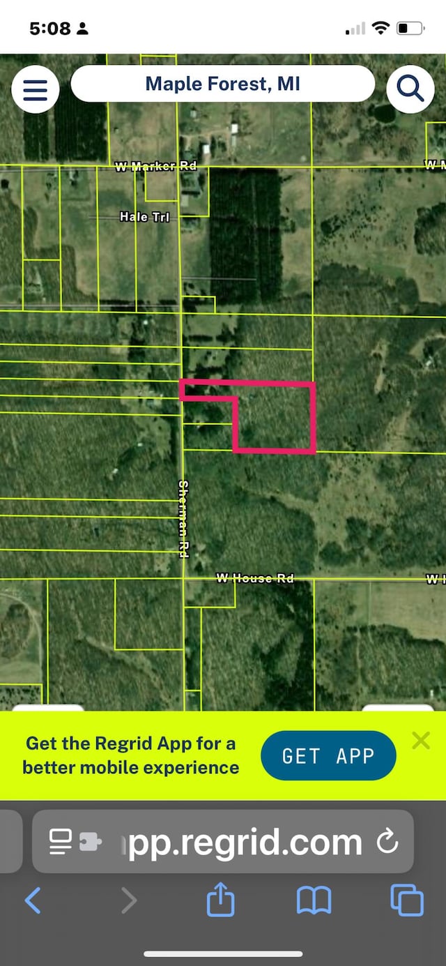 8598 N Sherman Rd, Frederic, MI 49733 - aerial overview of property's location with property boundaries highlighted