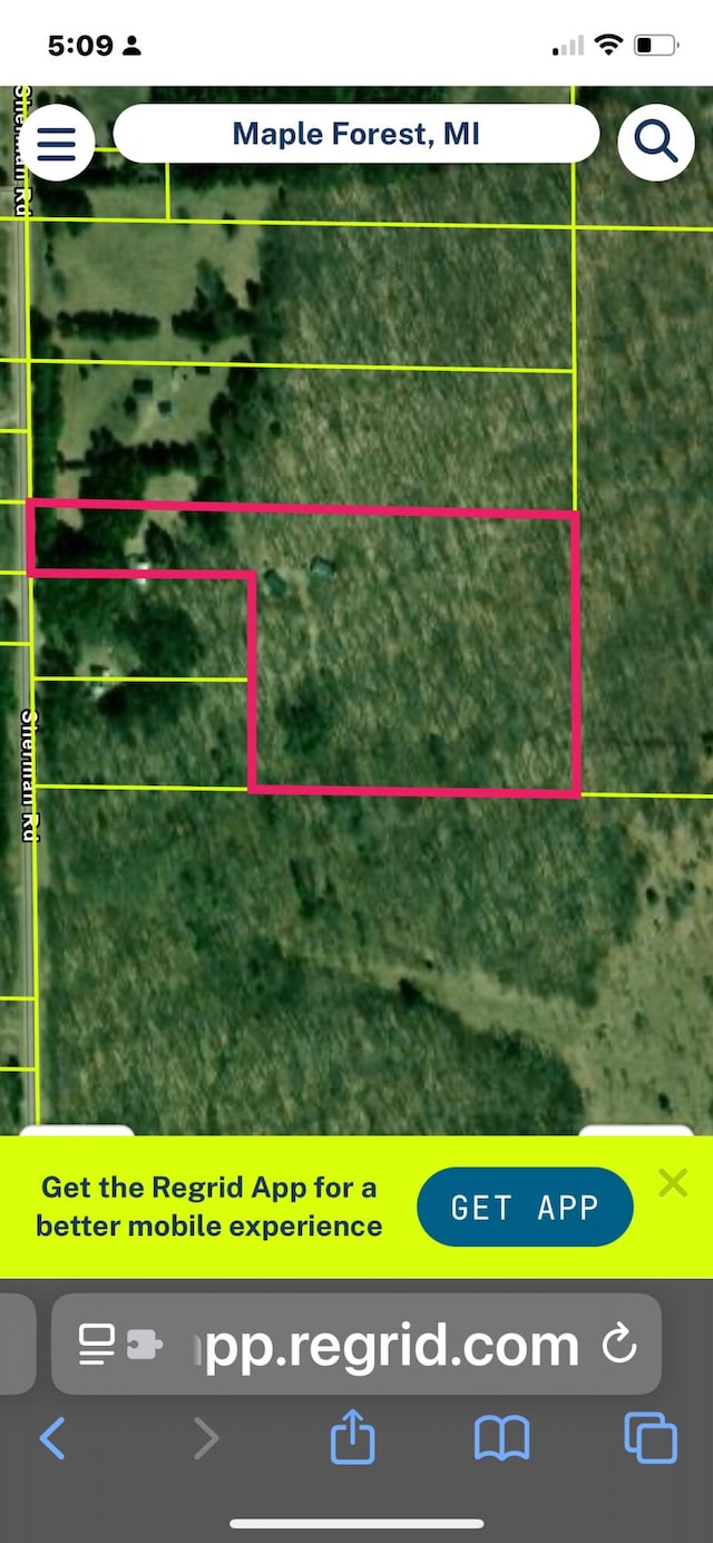 8598 N Sherman Rd, Frederic, MI 49733 - aerial overview of property's location featuring property parcel outlined