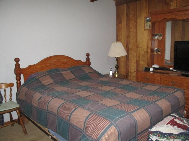 6876 Old Alba Rd, Gaylord, MI 49735 - bedroom with wood walls and carpet