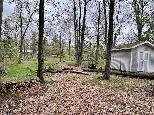 4804 Basil Dr, Comins, MI 48619 - view of yard featuring an outdoor structure and a storage unit