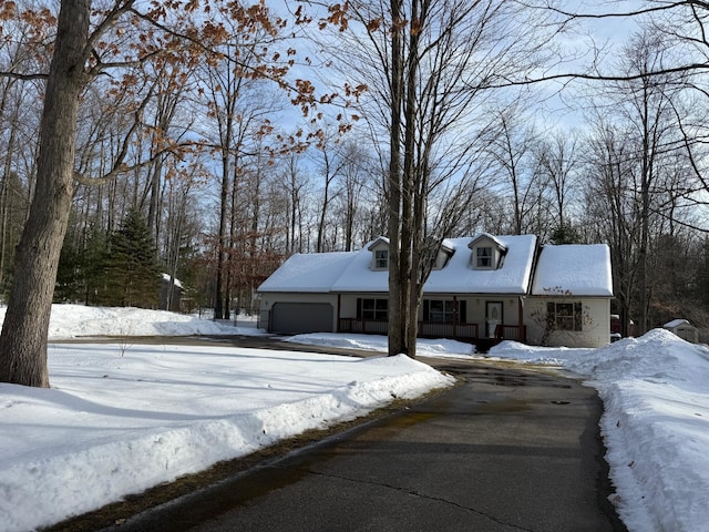 cape cod house featuring an attached garage and driveway