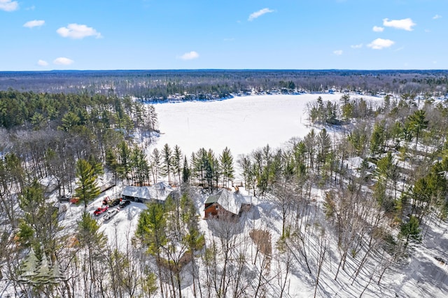 snowy aerial view with a forest view