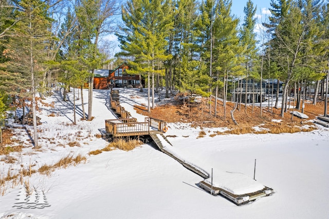 view of yard layered in snow